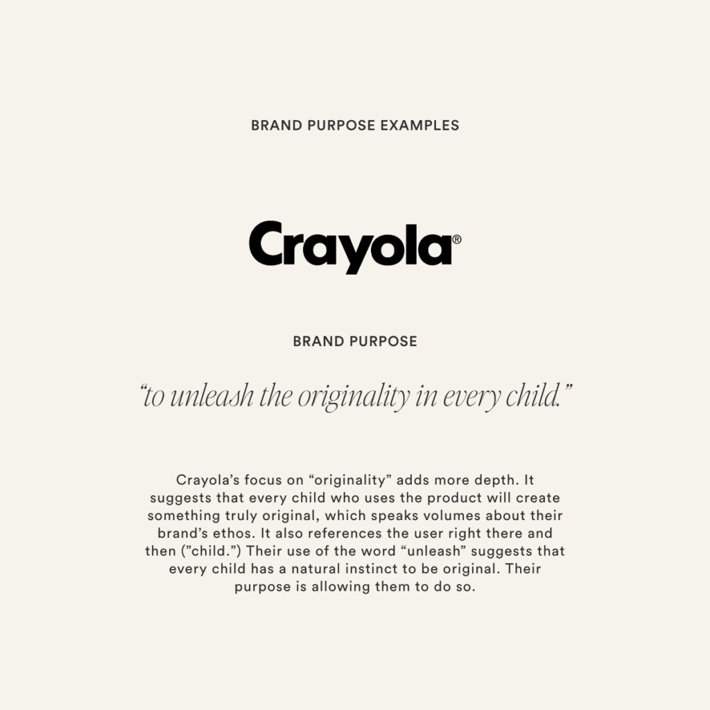Brand purpose example of Crayola displayed visually