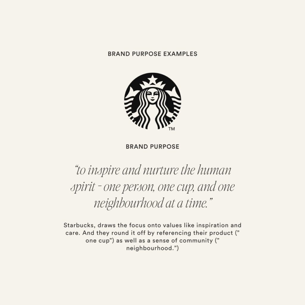Brand purpose example of Starbucks displayed visually