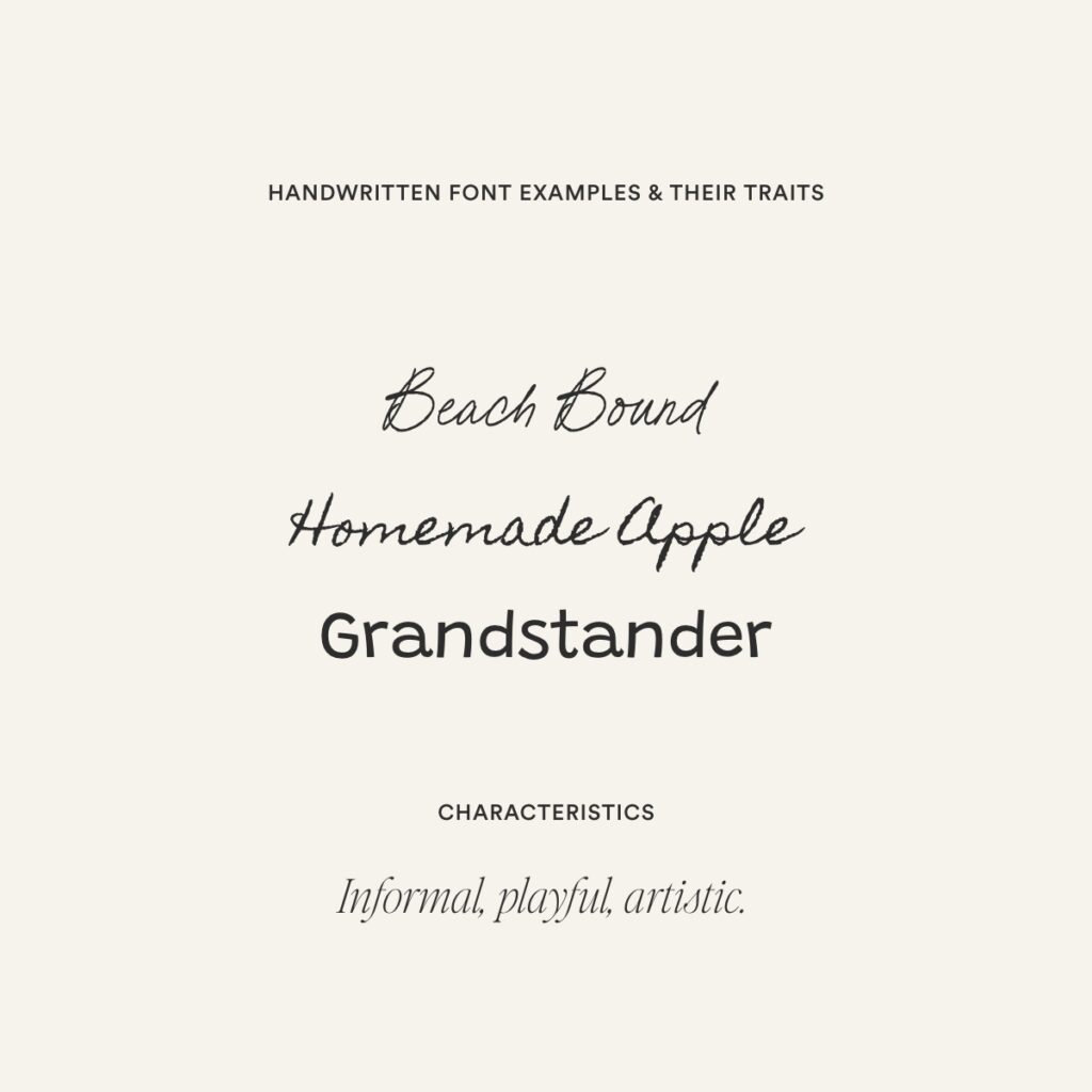 Handwritten Font Examples and their personality traits